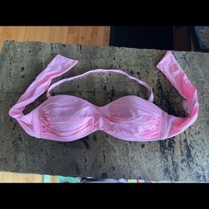 Vitamin A rouched bandeau tie back swim top light neon pink S small 6
